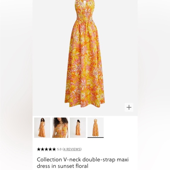 J. Crew Collection V-neck Floral Yellow Orange Print Maxi Dress Size XS - Picture 13 of 13